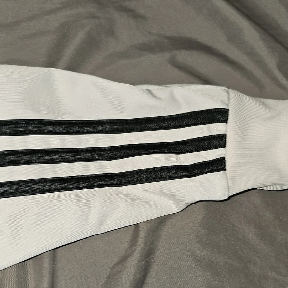 Adidas White Jacket Black Stripes Activewear Size 6 6x Xsmall Boy Girl Coat